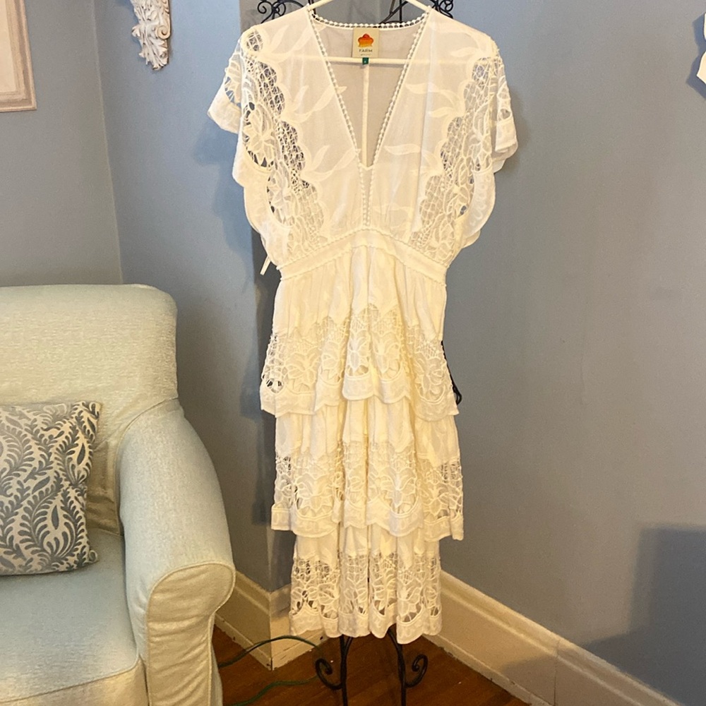 Farm Rio Richelieu dress; overlay cutout design;midi style. Great condition